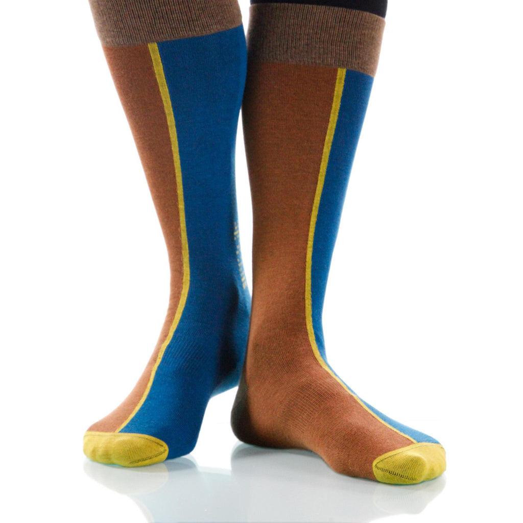 Tan Chiaroscuro Socks; Men's or Women's Supima Cotton Tan/Blue XOAB