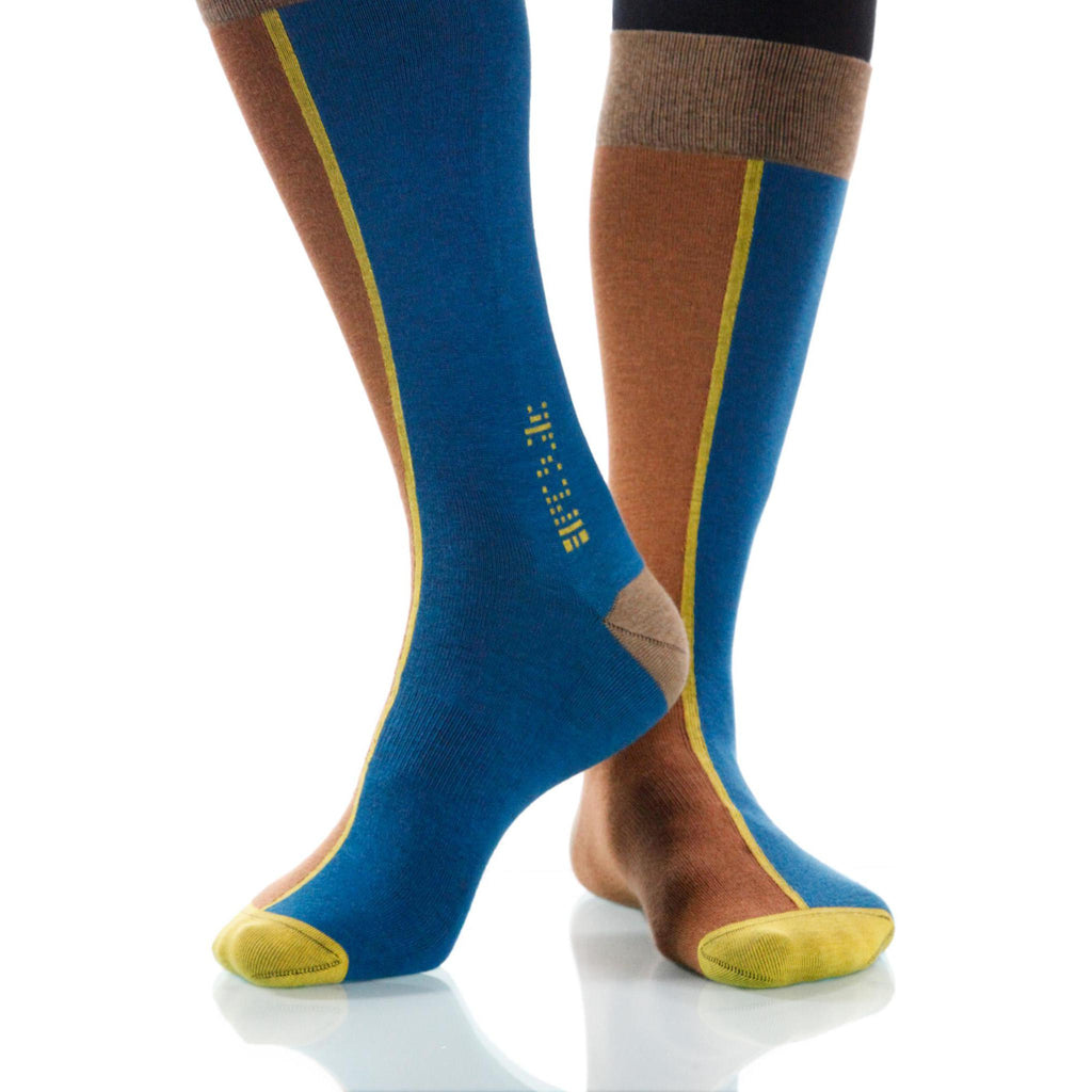 Tan Chiaroscuro Socks; Men's or Women's Supima Cotton Tan/Blue XOAB