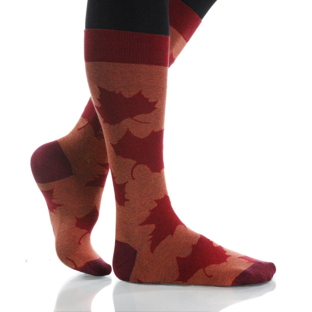 Pumpkin Maple Socks; Men's or Women's Supima Cotton Orange/Red XOAB