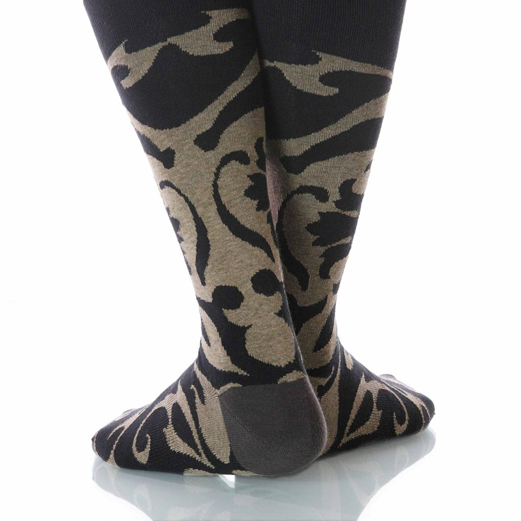 Mocha Soleil Socks; Men's or Women's Supima Cotton - Tan/Black - XOAB