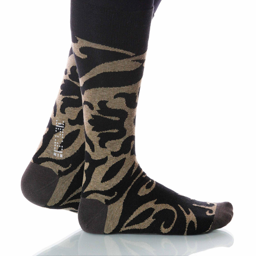 Mocha Soleil Socks; Men's or Women's Supima Cotton - Tan/Black - XOAB