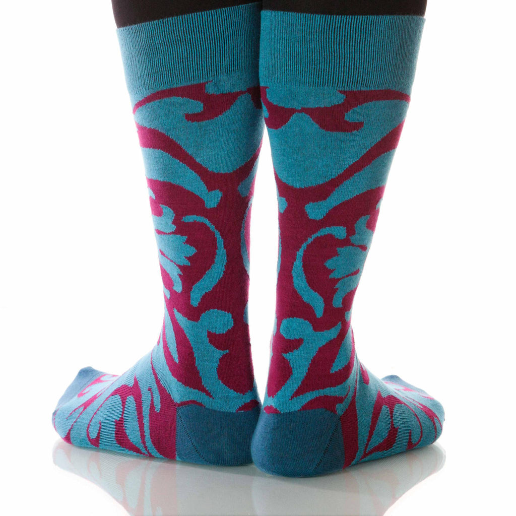 Peacock Soleil Socks; Men's or Women's Supima Cotton - Red/Teal - XOAB