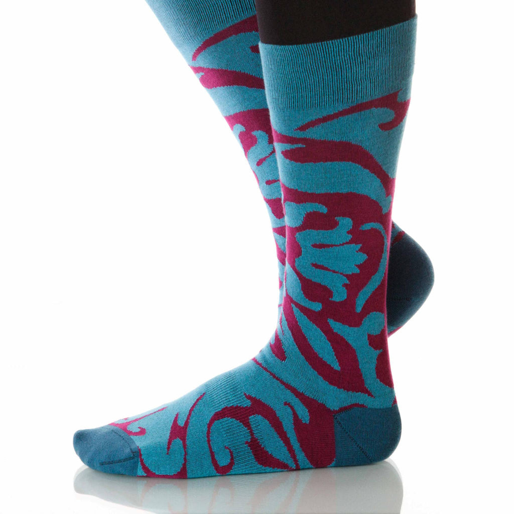 Peacock Soleil Socks; Men's or Women's Supima Cotton - Red/Teal - XOAB