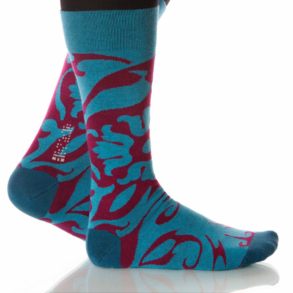 Peacock Soleil Socks; Men's or Women's Supima Cotton - Red/Teal - XOAB