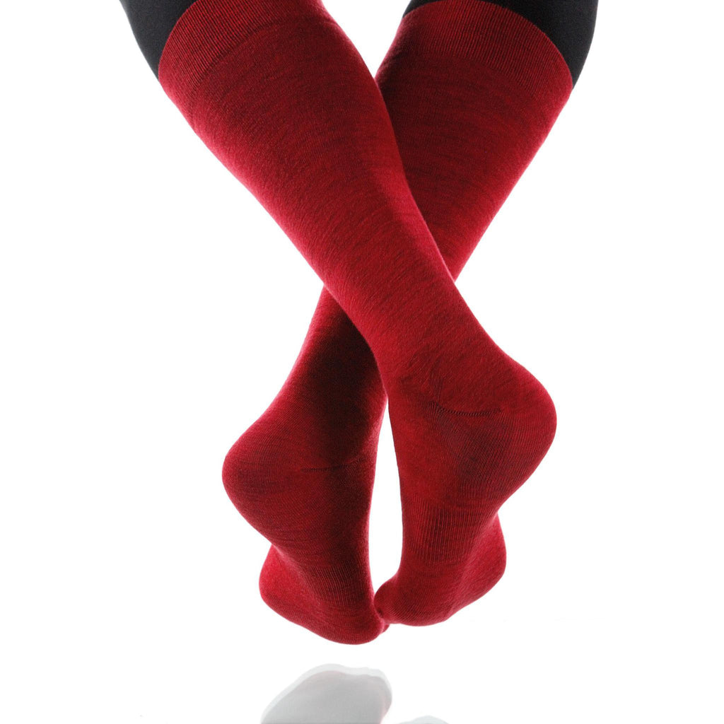Scarlet Solid Socks; Men's or Women's Merino Wool - Red - XOAB