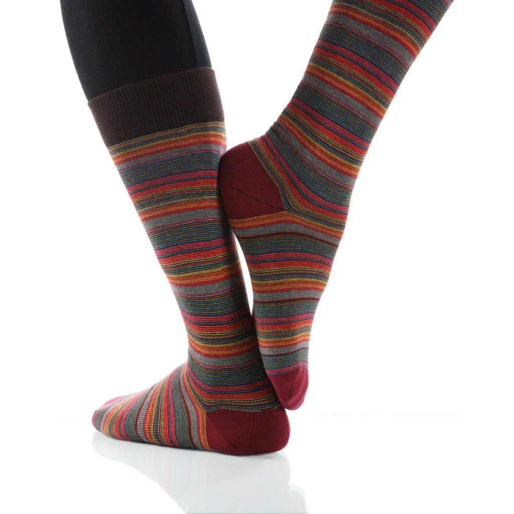 Cinnabar Strata Socks; Men's or Women's Supima Cotton Red/Orange XOAB