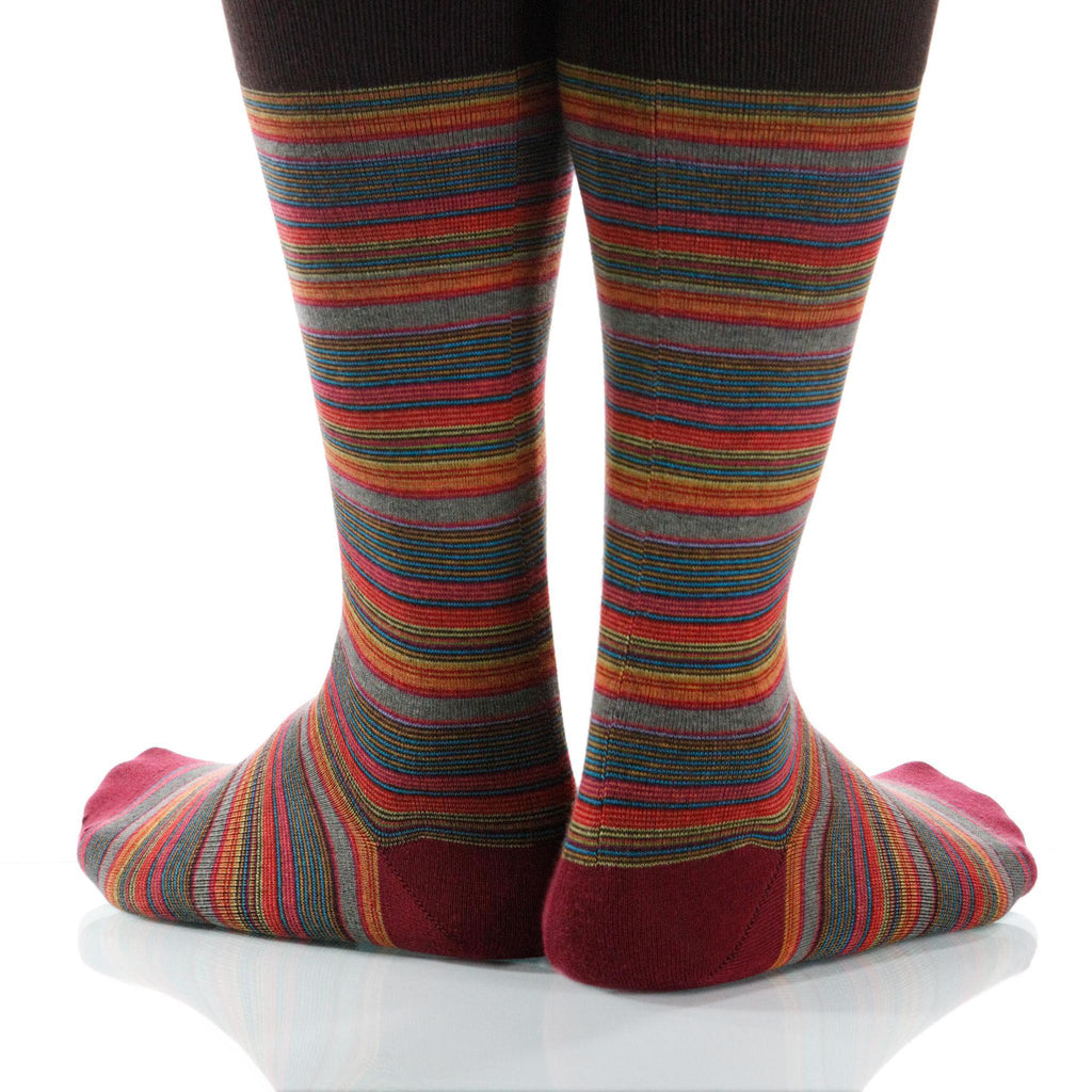 Cinnabar Strata Socks; Men's or Women's Supima Cotton Red/Orange XOAB