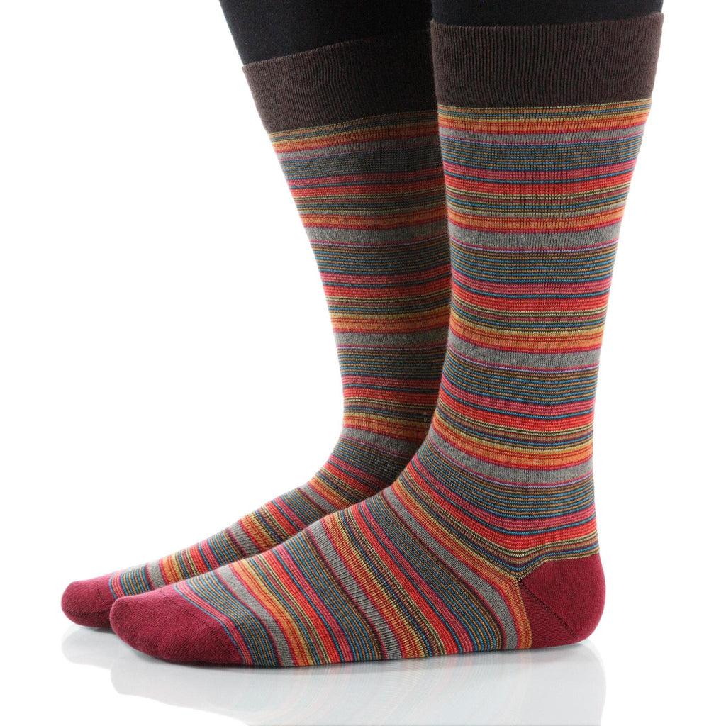 Cinnabar Strata Socks; Men's or Women's Supima Cotton Red/Orange XOAB
