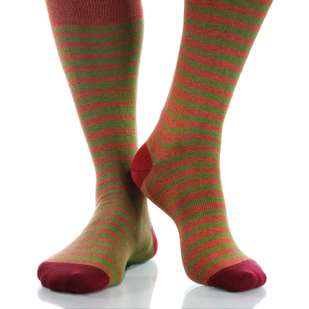 Sunset Zebra Socks; Men's or Women's Supima Cotton Orange/Green XOAB
