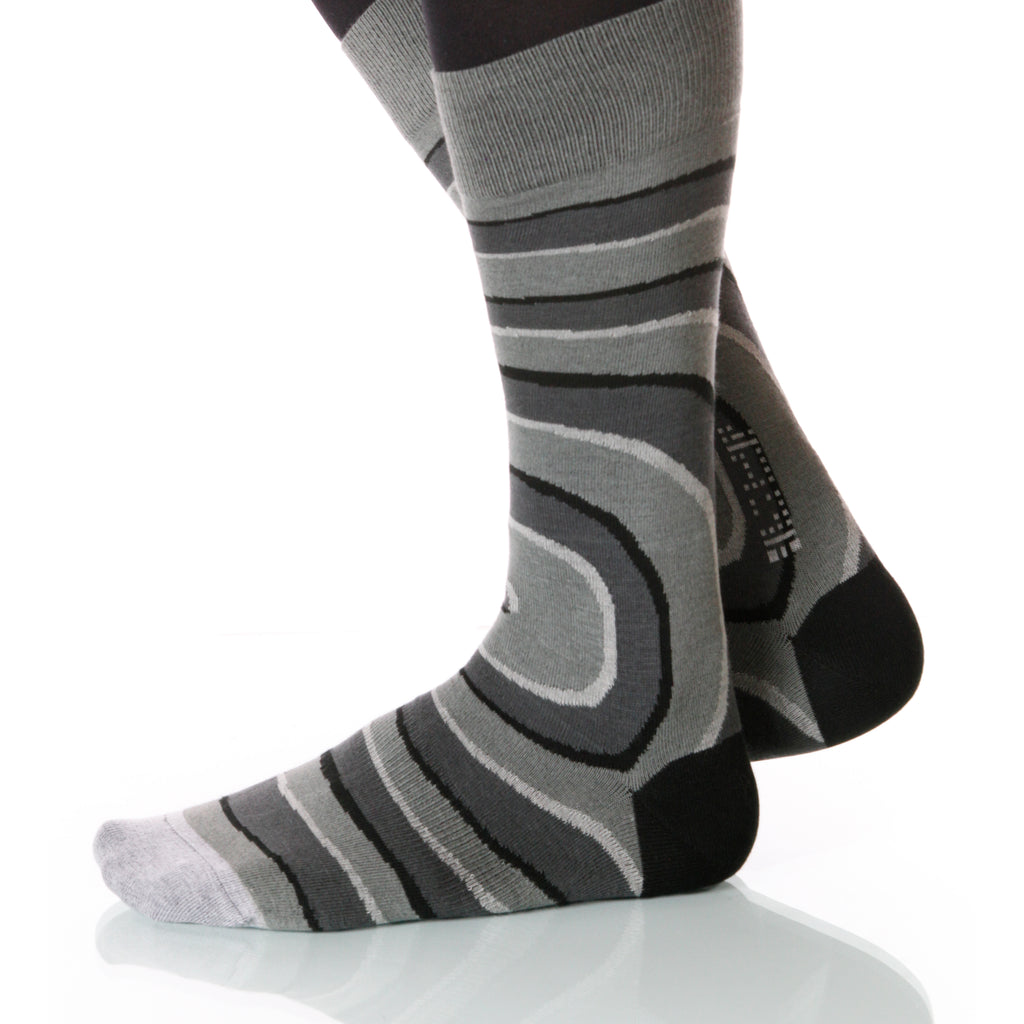 Belltower Gray Vertigo Socks; Men's or Women's Supima Cotton Gray XOAB