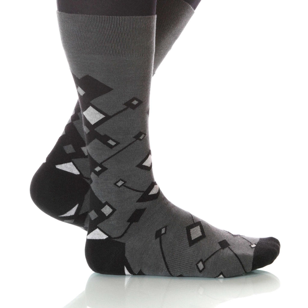 Gray Cufflink Socks; Men's or Women's Supima Cotton Gray/Black XOAB