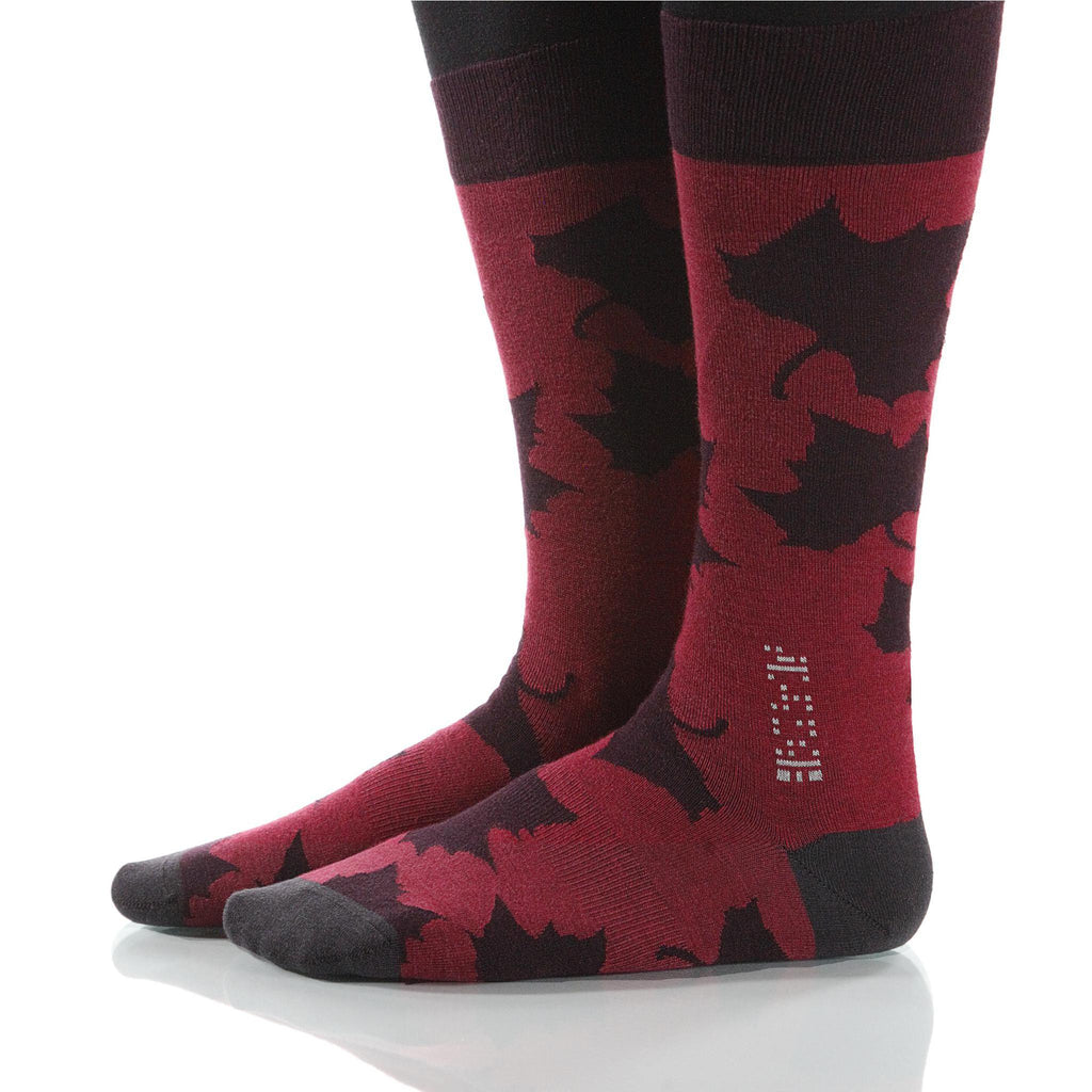 Burgundy Maple Socks; Men's or Women's Supima Cotton - Red - XOAB