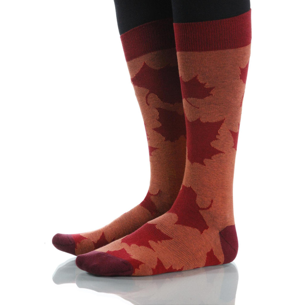 Pumpkin Maple Socks; Men's or Women's Supima Cotton Orange/Red XOAB