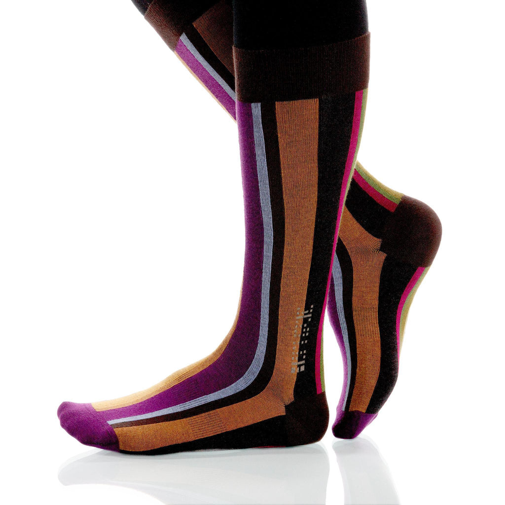 Canyon Vertical Stripe Socks; Men's or Women's Supima Cotton Brown