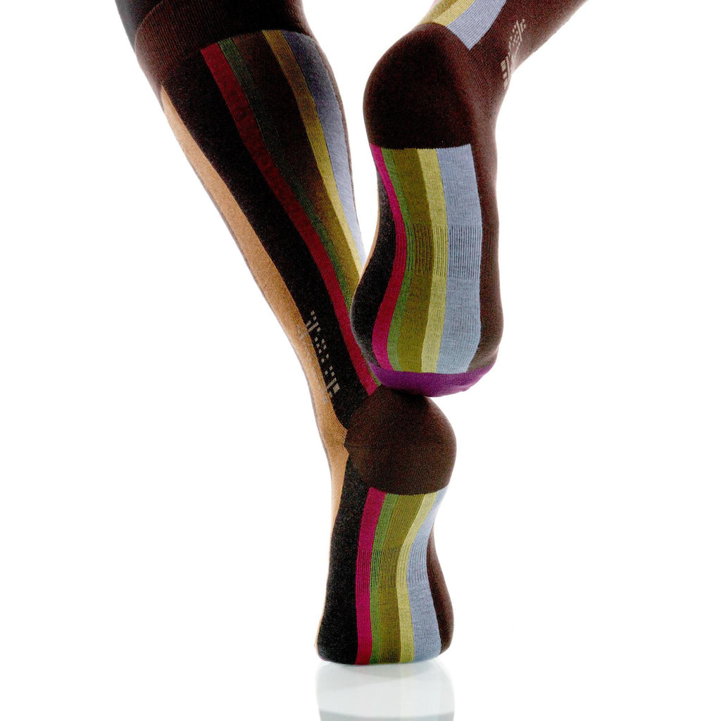 Canyon Vertical Stripe Socks; Men's or Women's Supima Cotton Brown