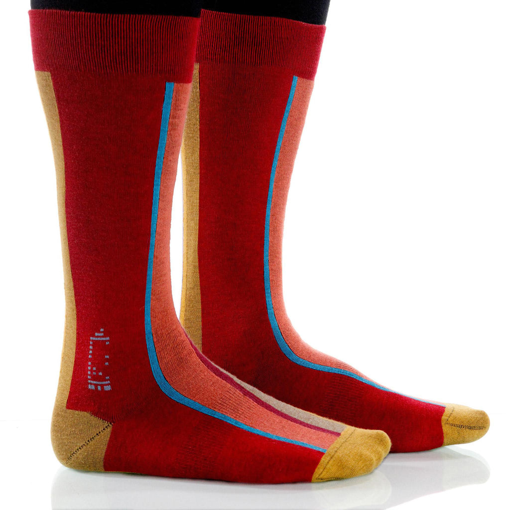 Coral Vertical Stripe Socks; Men's or Women's Supima Cotton Red XOAB