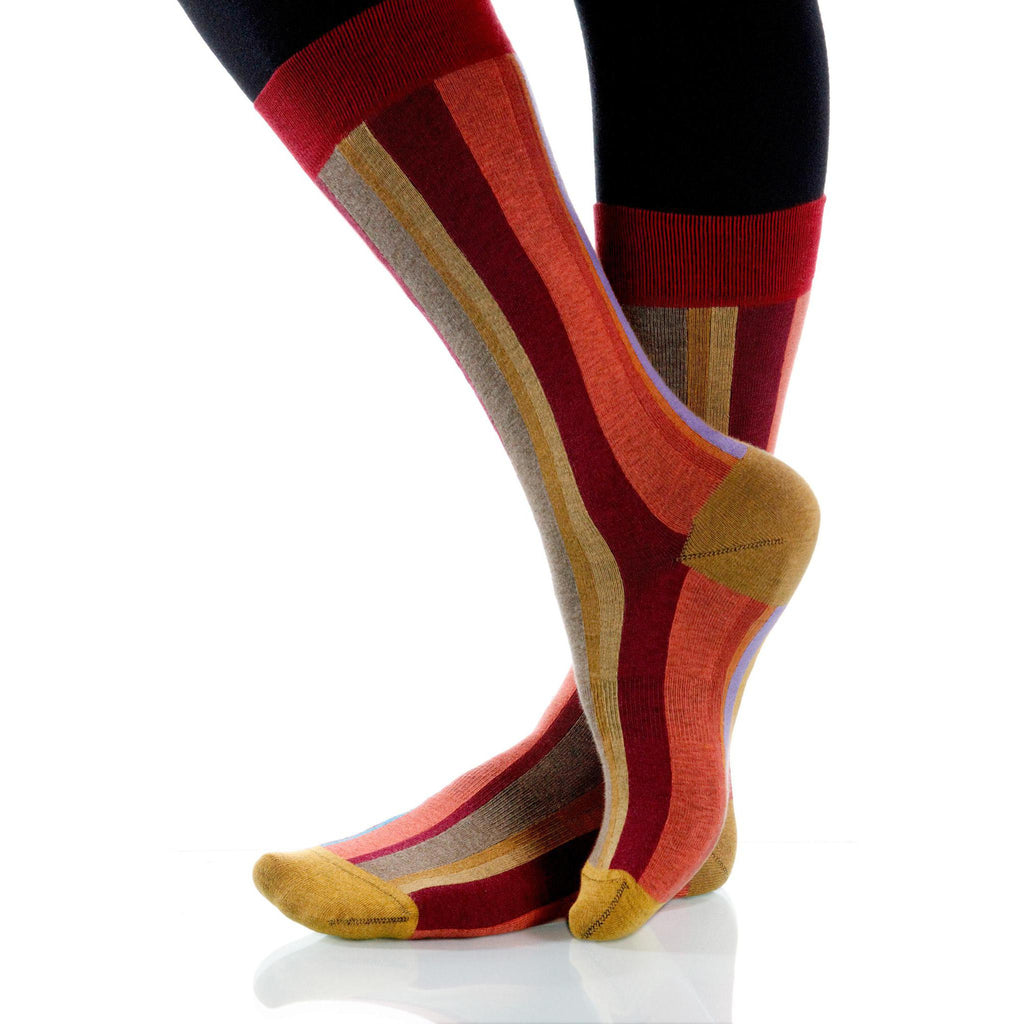 Coral Vertical Stripe Socks; Men's or Women's Supima Cotton Red XOAB