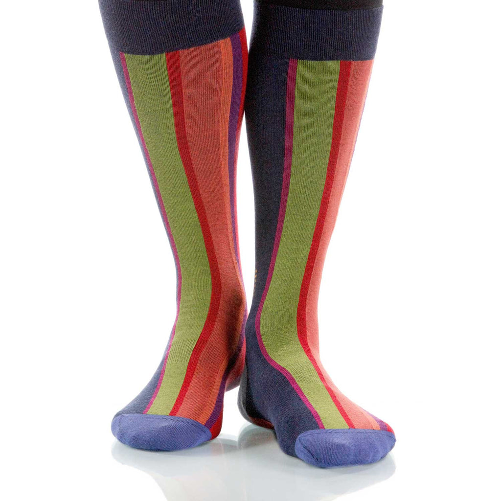 Sunset Vertical Stripe Socks; Men's or Women's Supima Cotton Red XOAB