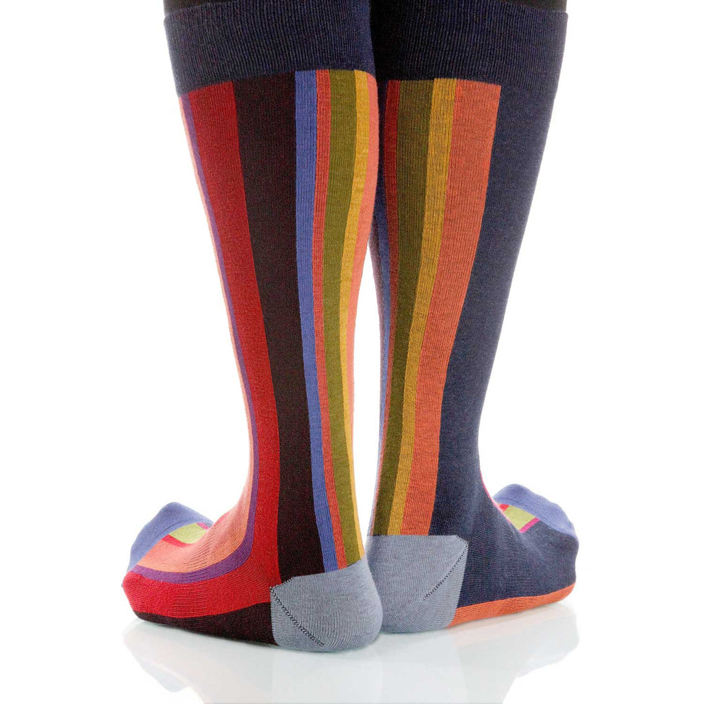 Sunset Vertical Stripe Socks; Men's or Women's Supima Cotton Red XOAB