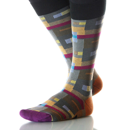 Klee Bauhaus Socks; Men's or Women's Merino Wool - Gray/Yellow - XOAB