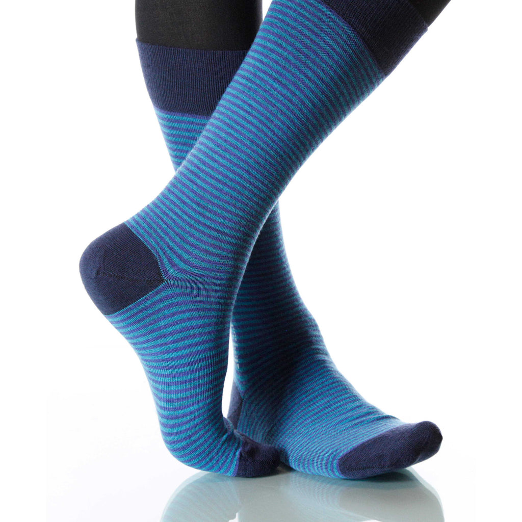 Royal Blue Dress Stripe Socks; Men's or Women's Supima CottonBlueXOAB