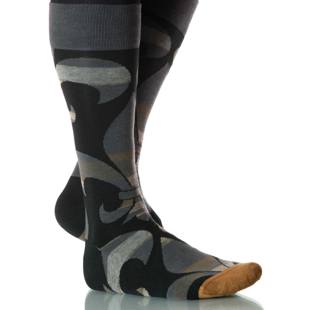 Paris Fleur De Lis Socks; Men's or Women's Merino Wool Gray/Black XOAB