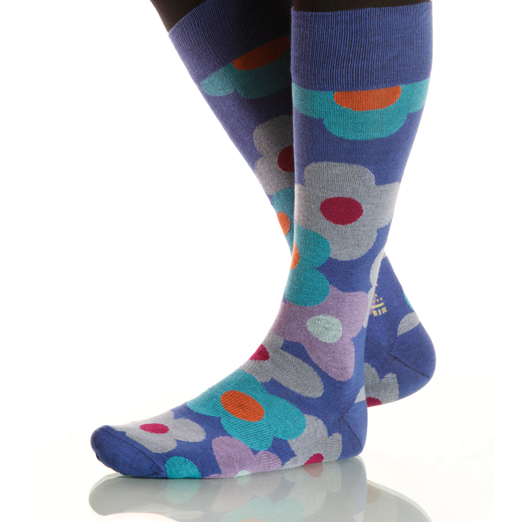 Cornflower Flora Socks; Men's or Women's Supima Cotton - Blue - XOAB