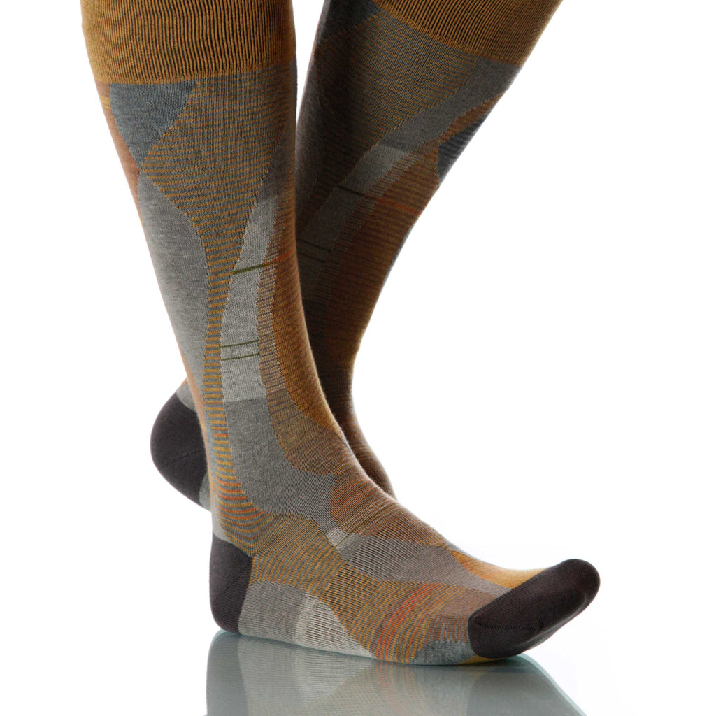 Sienna Helix Socks; Men's or Women's Supima Cotton Tan/Gray XOAB