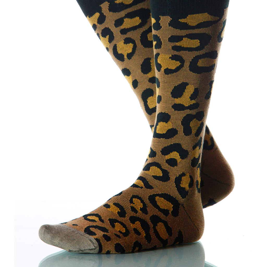 Classic Leopard Socks; Men's or Women's Merino Wool Yellow/Black XOAB