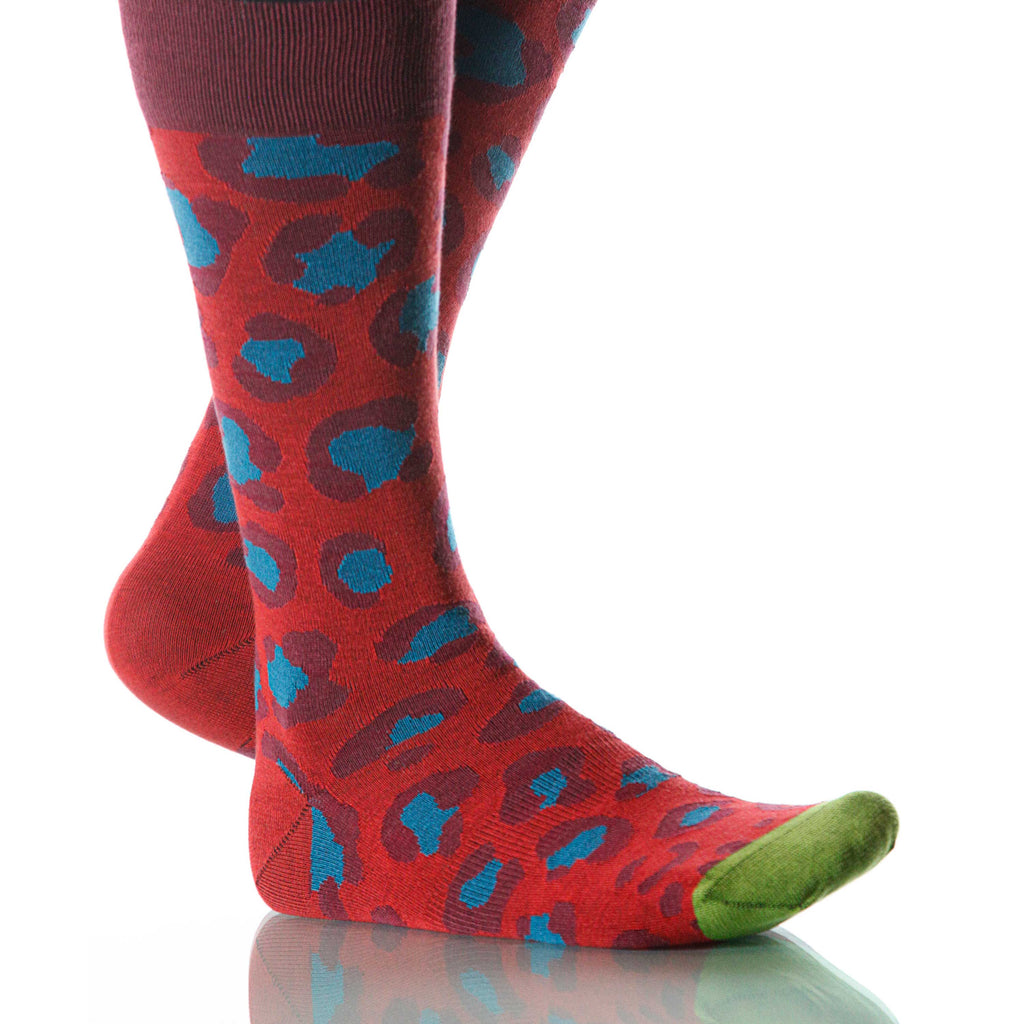 Superhero Leopard Socks; Men's or Women's Merino Wool Red/Blue XOAB