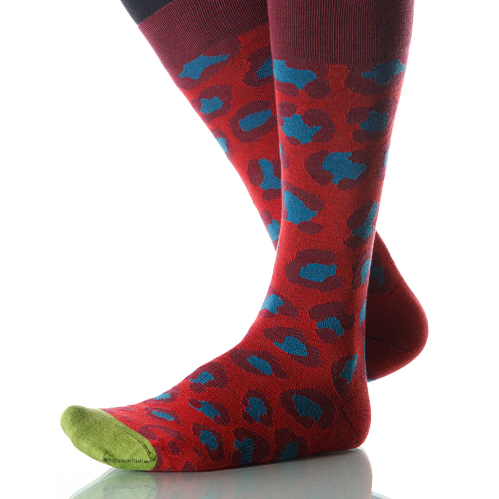 Superhero Leopard Socks; Men's or Women's Merino Wool Red/Blue XOAB