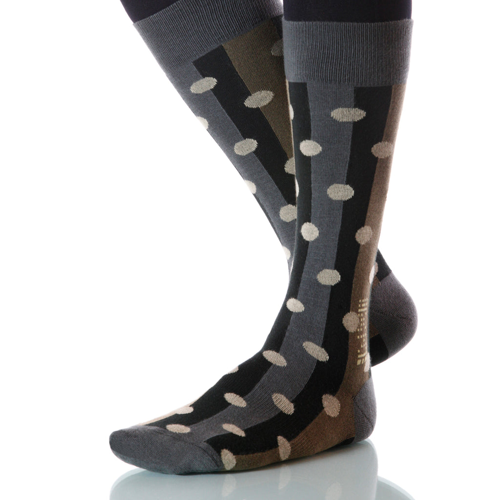Acorn Polka Stripe Socks; Men's or Women's Merino Wool Gray/Black XOAB