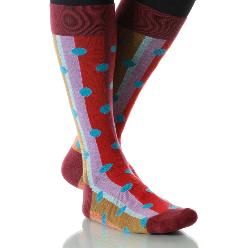 Carnival Polka Stripe Socks; Men's or Women's Merino Wool Red XOAB