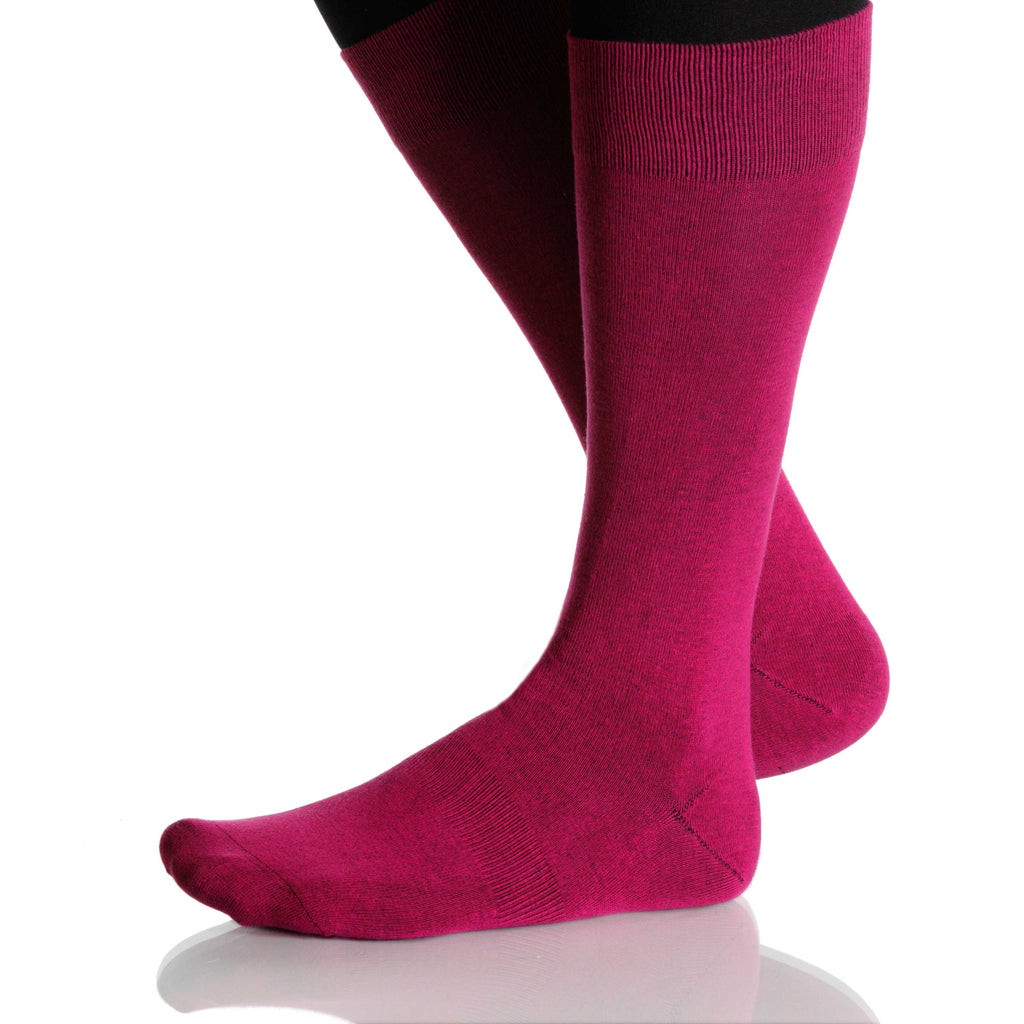 Fuchsia Solid Socks; Men's or Women's Merino Wool - Pink - XOAB