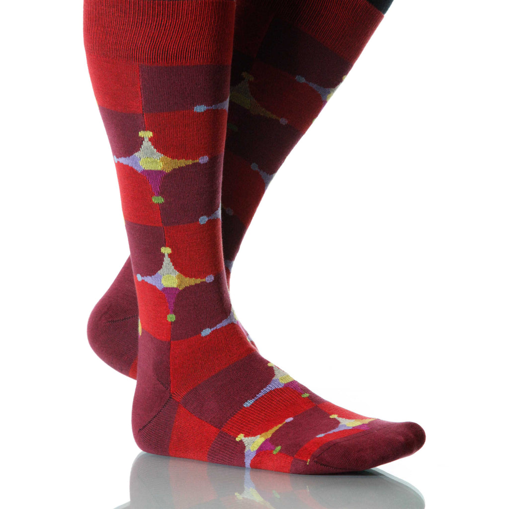 Red Stardust Socks; Men's or Women's Merino Wool - Red - XOAB