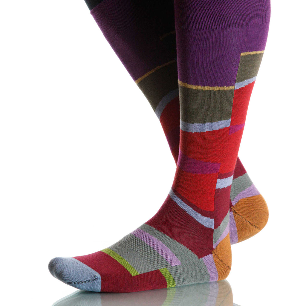 Sunset Vista Socks; Men's or Women's Merino Wool - Red/Purple - XOAB